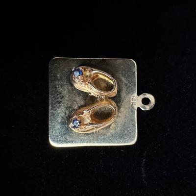 14K Yellow Gold Baby Shoes Pendant | Sapphire Accent Stones | 2.83g Total Weight