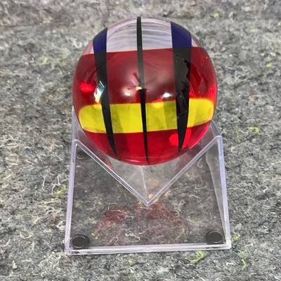 Signed Vasa Mihich Acrylic Sphere | Dated 2006 Modern Art Glass Paperweight on Stand