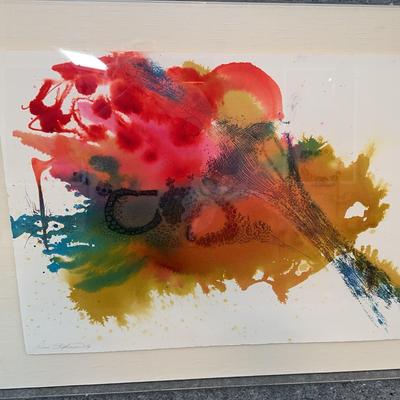 Ricci Stephenson Abstract Watercolor – Vibrant Signed Modernist Composition in Lucite Frame