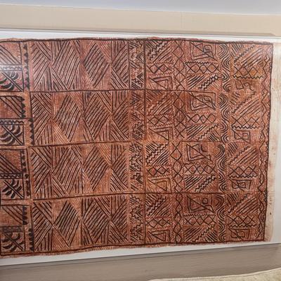 Framed Polynesian Tapa Cloth | Traditional Barkcloth, Tribal Geometric Patterns | Acrylic Box Frame