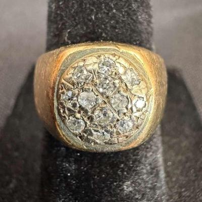 14K Gold Ring with Diamond-Cut Stones | Textured Finish | Size 6 | 8.54g Total Weight