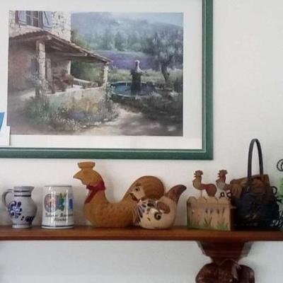Hu106 carved wooden shelf beer steins, framed art & decor