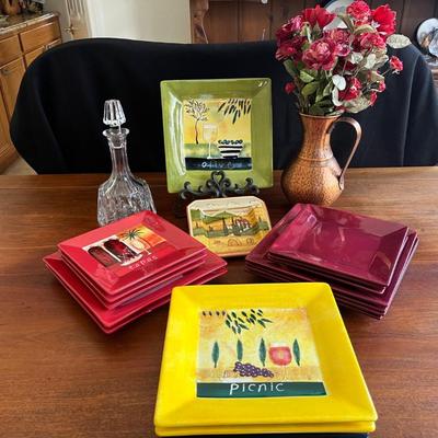 Hu129 mix and match square plates decanter and echt kupfer vase
