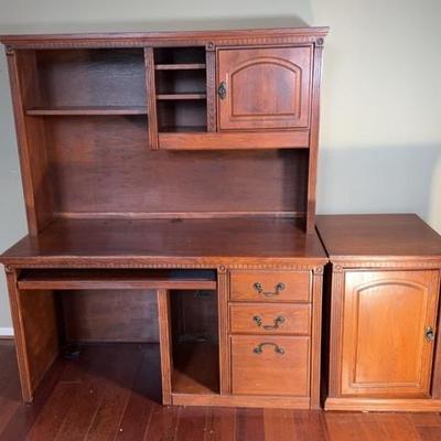 Wood Desk & Side Shelving Unit 