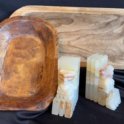 Wood Dough Bowls & Marble Bookends 