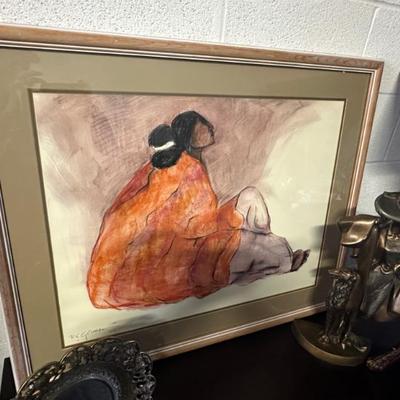 Woman Sitting By RC Gorman Signed Lithograph 1977