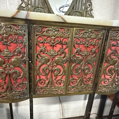 Antique Victorian Vanity, Marble Top-Mirror-Sconces