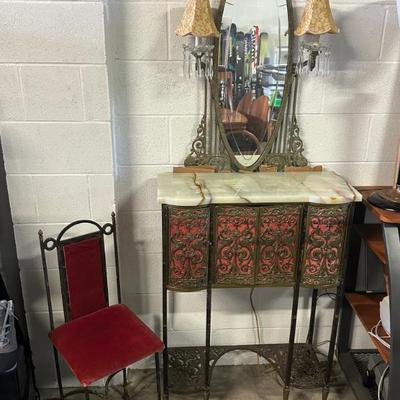 Antique Victorian Vanity, Marble Top-Mirror-Sconces