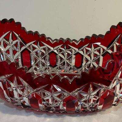 Red And White Cut Glass Dish