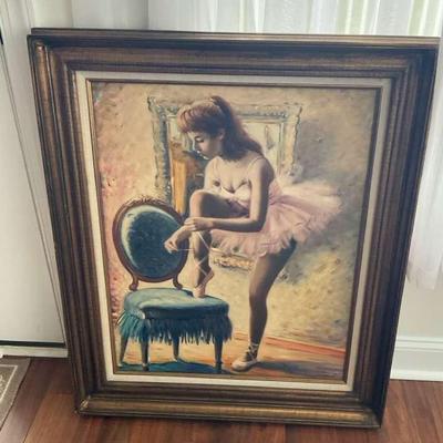 Painting By Brueninger Of Ballerina Lacing Shoe