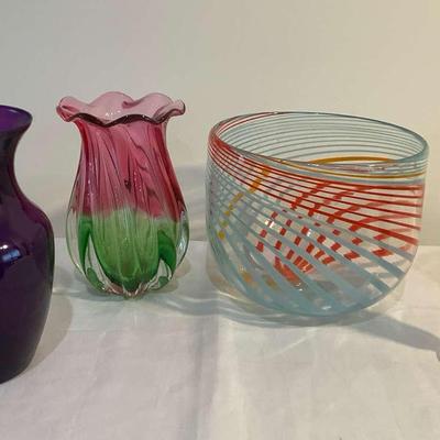 Glass Bowl & 3 Vases