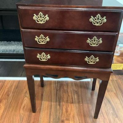 Small Wood 3 Drawer Silver Chest