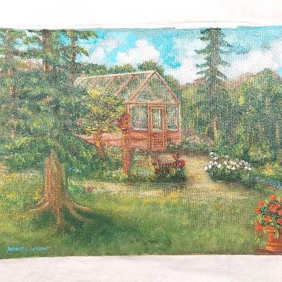 "Green House" by Robert L. Wright 13.5"×11" Acrylic On Canvas, Unframed