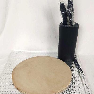 NEW! Kitchen Items with Ceramic Pizza Stone & Knife Set with Block Holder 