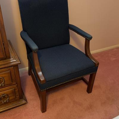 Set Of 4 Solid Wood Dark Blue Upholstered Chairs