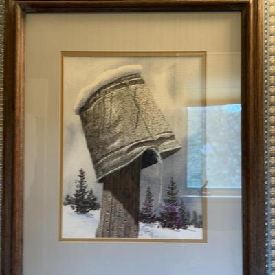 Signed Marvin A. Enes “Bucket On Fence Post”