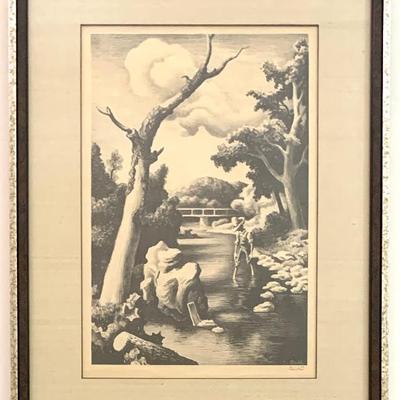 Sale Photo Thumbnail #3: Thomas Hart Benton “ Shallow Creek” signed lithograph, 1939. Image size 12 3/4 x 9 9/16