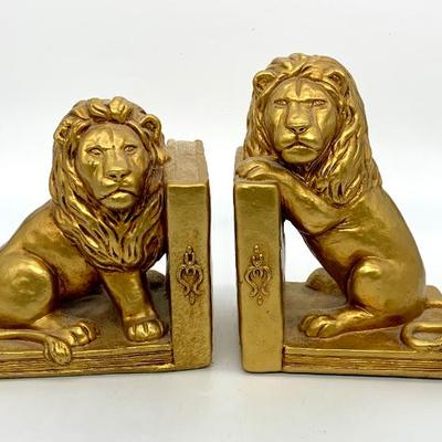 Sale Photo Thumbnail #24: Pr. rare vtg. Lion bookends by Progressive Art Products, 1977