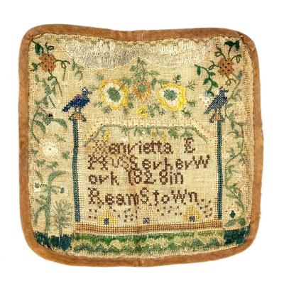 Sale Photo Thumbnail #8: Antique Lancaster County, PA sampler, 1829, 8 x 8 inches