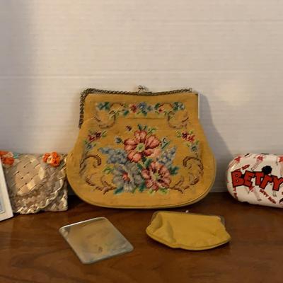 Vintage Petit Point Purse, Betty Boop Glass Case, Rattan Coin Purse