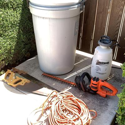 Electric Trimmer, Trashcan,Extension Cord, And Sprayer 