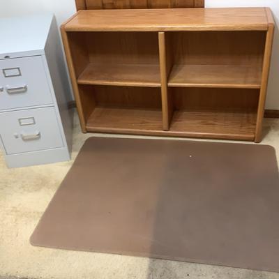 Wood Shelf, File Cabinet And Floor Mat