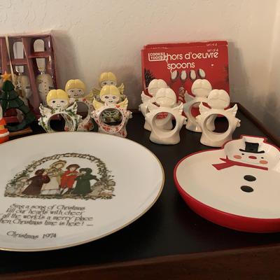 Christmas Theme Napkin Holders, Decorative Plate, And Miscellaneous 