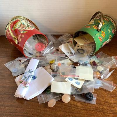 Two Vintage Tea Tins Filled With Miscellaneous Buttons