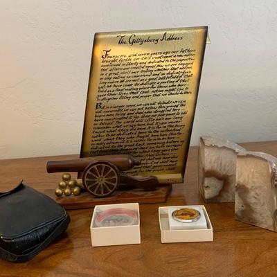 Gettysburg Address , Vintage Camera, Rocks And Paperweight 