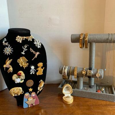 Lot Of Custom Jewelry, Pins, And Watches