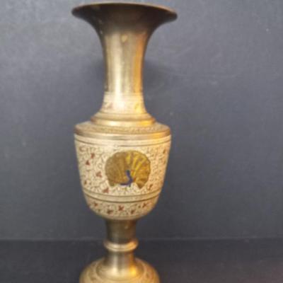 Vintage Hand Crafted in India Brass Engraved Decorated Vase - 8¾" Tall