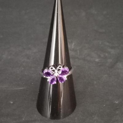 Sterling & Amethyst Butterfly Ring - Size 7¼ - TW 2.3g