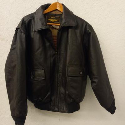 Luxury Lane Landing Leathers Men's Navy Bomber Jacket - Size L