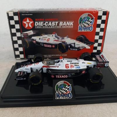 1:24 Metal 1994 Texaco Collector Series Mario Andretti Die Cast Bank - In Original Box
