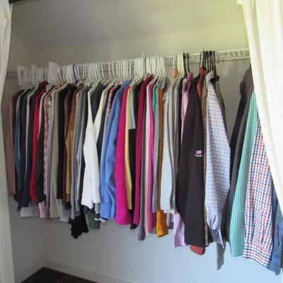 Ladies and mens clothing. Ladies sizes small, medium, large.  Mens are primarily         X Large