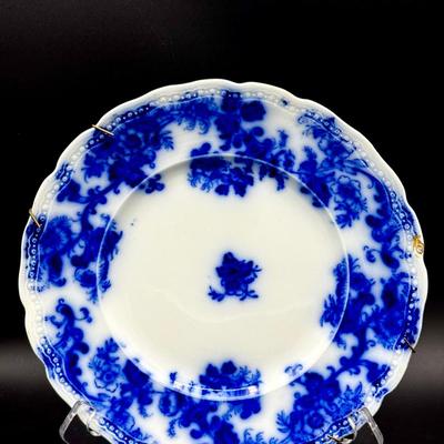 Antique Lancaster Flow Blue New Wharf Pottery 9" Plate with embossed beading