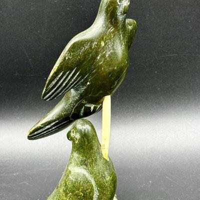 Signed Inuit Soapstone Birds Carving