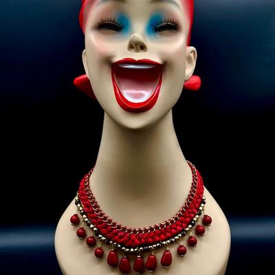 Statement Necklace With Red Beads