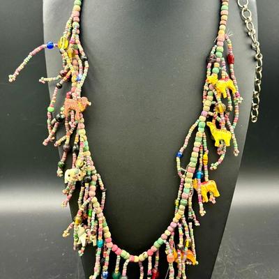 Vintage Wooden Carved Animals Necklace