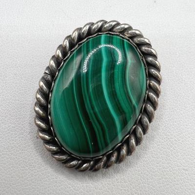 Sterling Silver Malachite Pendant / Brooch