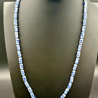 Vintage Clinoiserie Blue & White Necklace