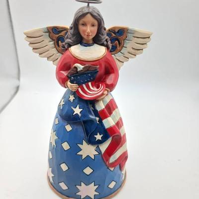 Jim Shore Heartwood Creek "Bless The Stars And Stripes" Patriotic Angel/Flag Figurine