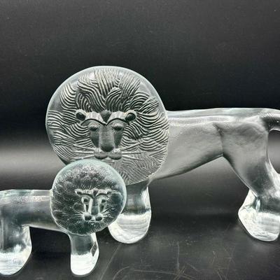 (2) Kosta Boda Zoo Series Lion Figurines-one With Sticker 