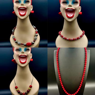 (4) Radiant Red Necklaces
