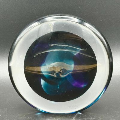 Signed  Robert C Fritz Hand Blown Art Glass Paperweight Sun Catcher