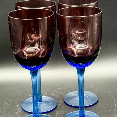 (4) Vintage Block Amethyst Wine Glasses 