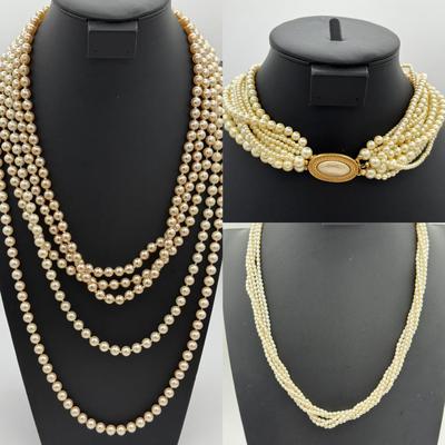 (7) Faux Pearl Necklaces-Carolee, Monet