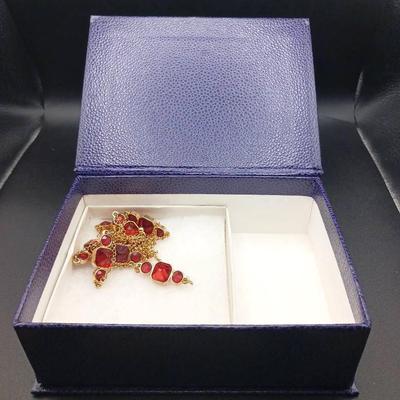 Gold Tone & Red Costume Jewelry Necklace