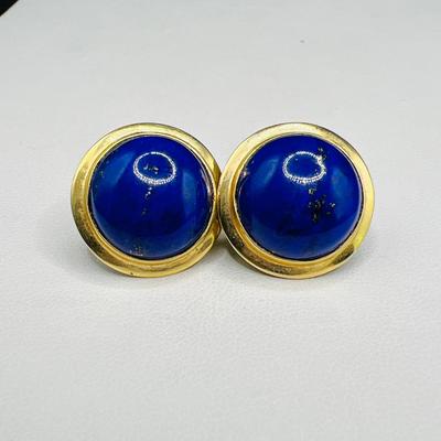 14K Gold Cobalt Blue Cabochon Earrings