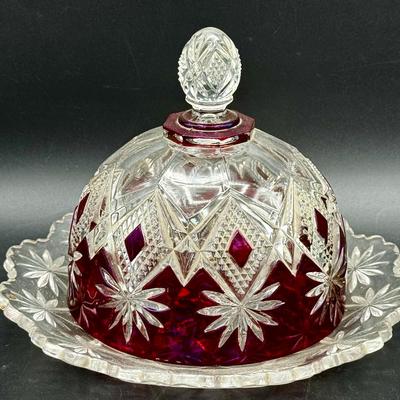 EAPG Ruby Stain Covered Butter Dish